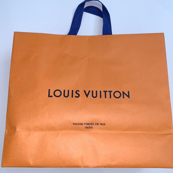 Auth Louis Vuitton paper shopping large gift bag orange blue cloth handle - Picture 2 of 7